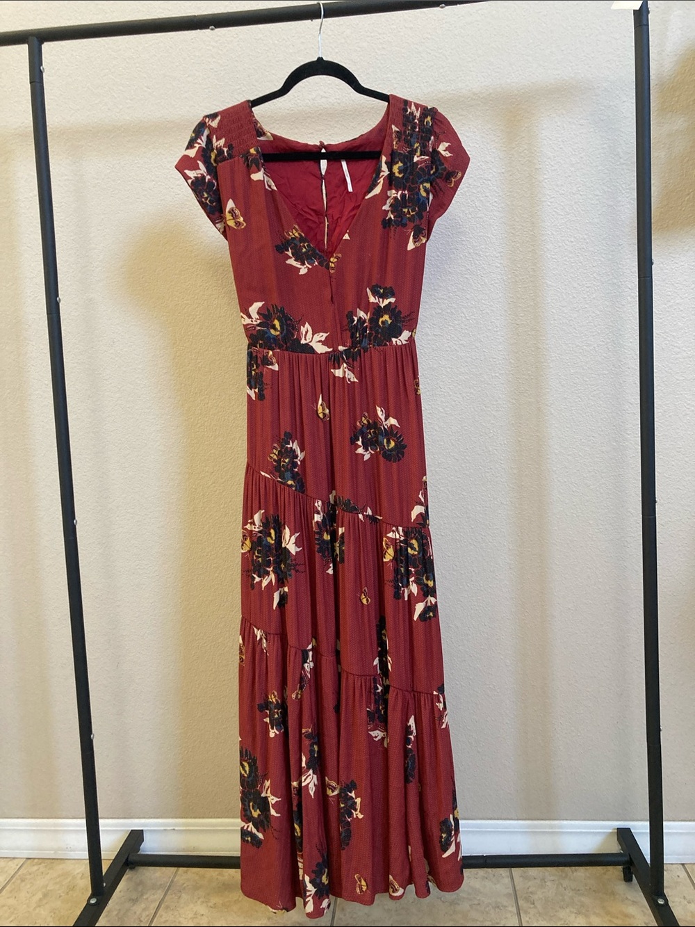 Free People Rust Floral Tiered Maxi Dress